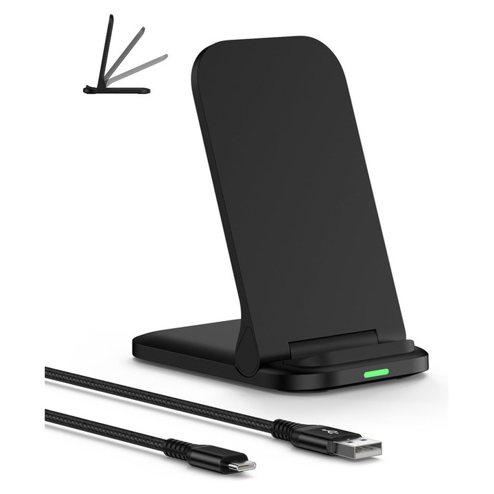 Incarcator wireless rapid 15W Jeekgsk, suport ergonomic, protectie incorporata, negru