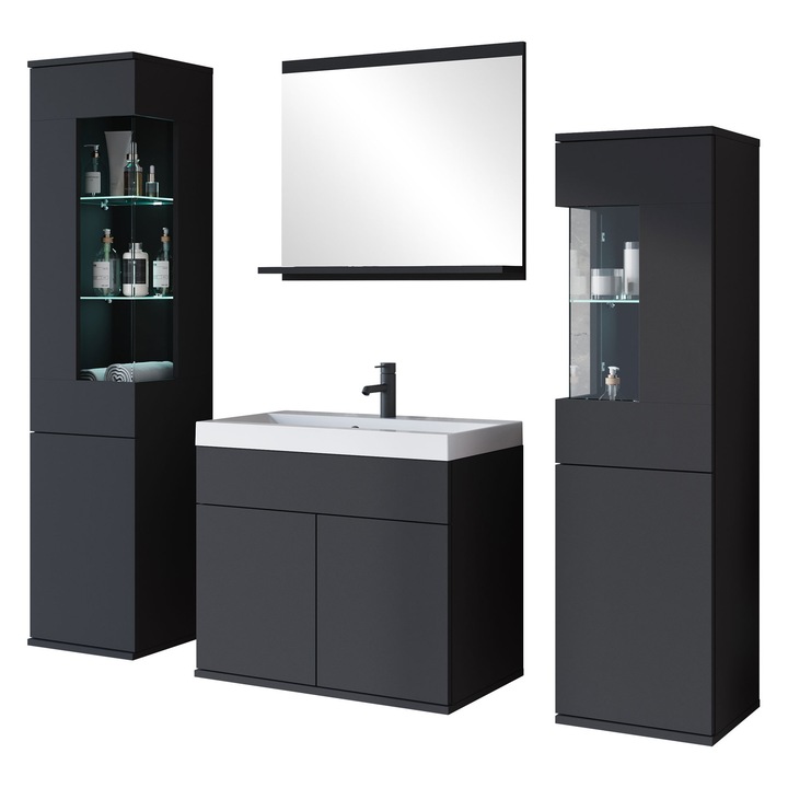 Mobilier de baie Pafgran cu LED, MIRJAN 24, negru grafit