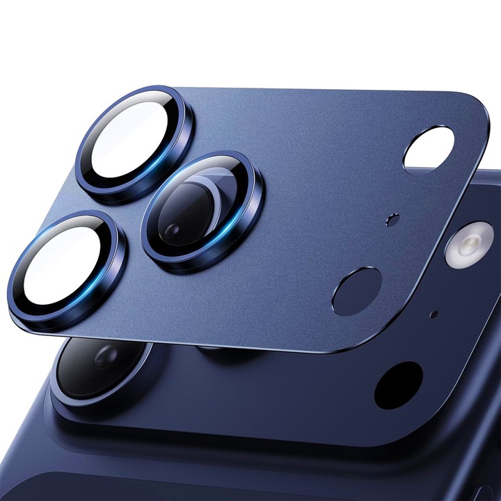 Lencsevédő Fólia Apple iPhone 17 Pro-hoz, Törésálló, 9H+ Edzett Üveg és Prémium Alumínium, Kék