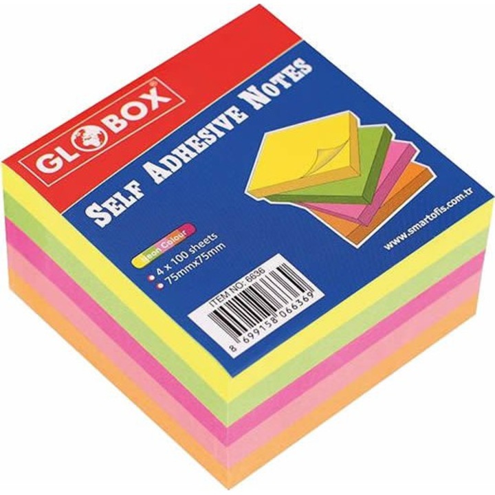 Notes cub cu adeziv, culori pastel, 400 file, Globox