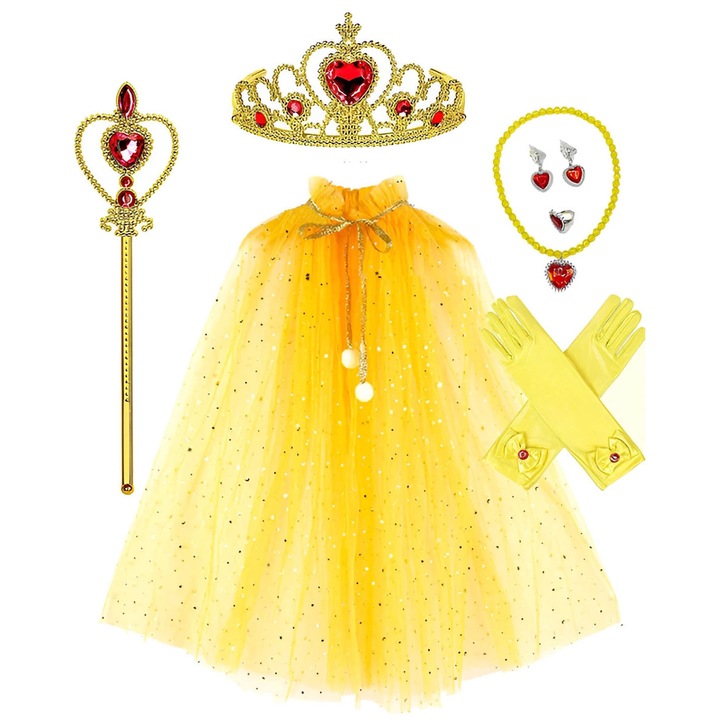 Costum de printesa, galben, Excellent, set cu accesorii, 4-7 ani