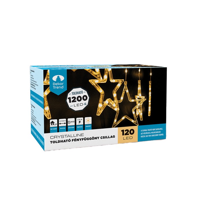 Crystalline perdea luminoasă cu LED-uri extensibilă, 120 x 80 cm, 120 LED-uri ALB CALD, cablu transparent