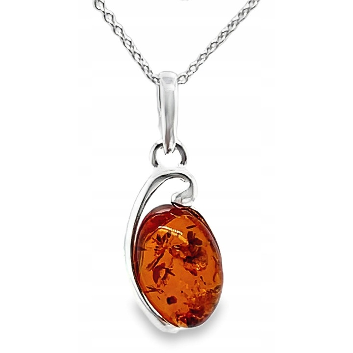 Ezüst medál konyak borostyánnal, 9.1mm x 25.5mm, szett