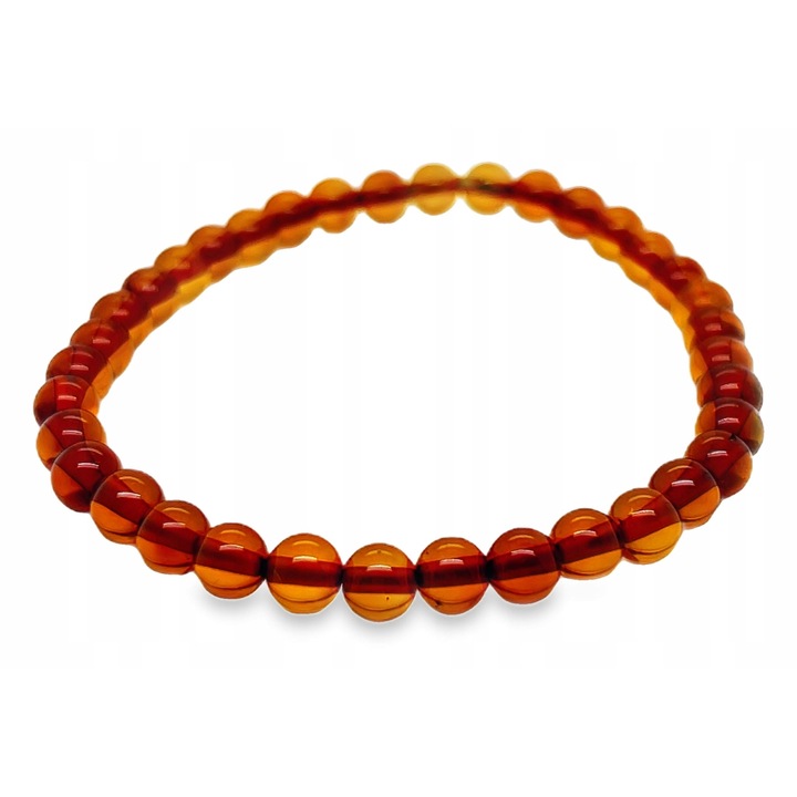 Bratara elastica cu bile din chihlimbar natural, culoare coniac, dimensiune 18cm