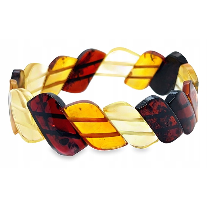 Bratara din Bursa de Baltica, segmentata, culoare chihlimbar, cires, lamaie, dimensiune 19-20cm