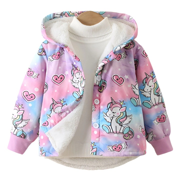 Jacheta copii, Girls, design colorat, captusita, cu gluga, multicolor, poliester/elastan