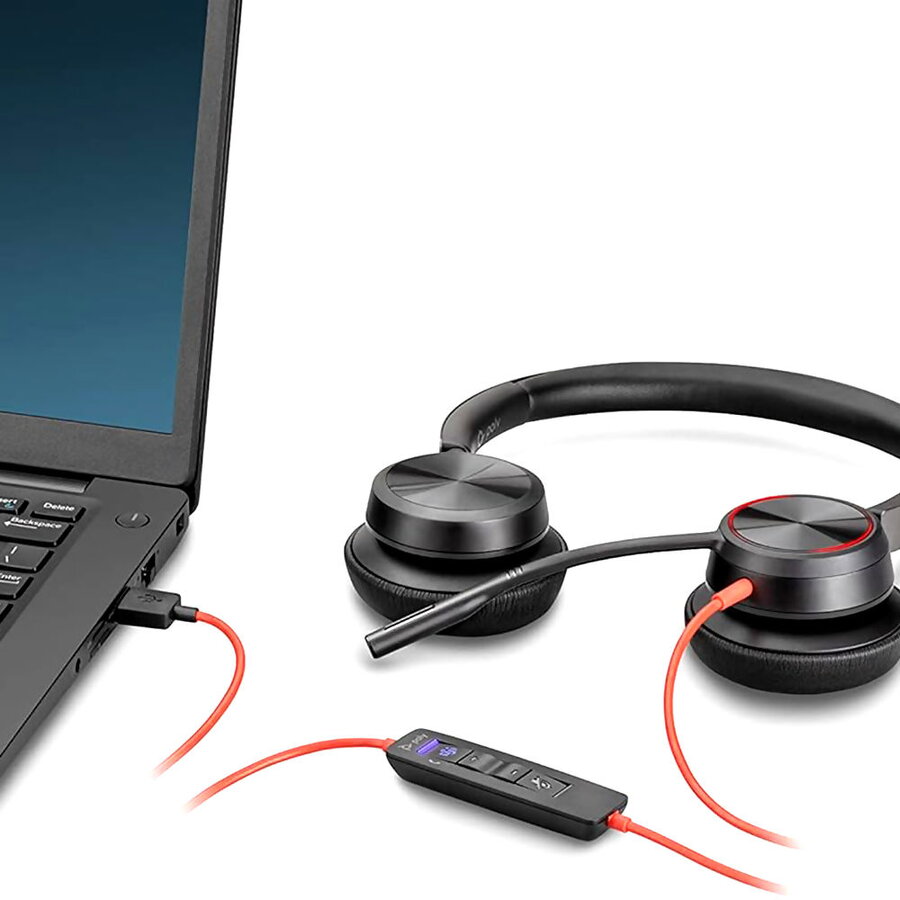 Casti stereo USB-C Poly Blackwire 8225 cu adaptor USB-C la USB-A