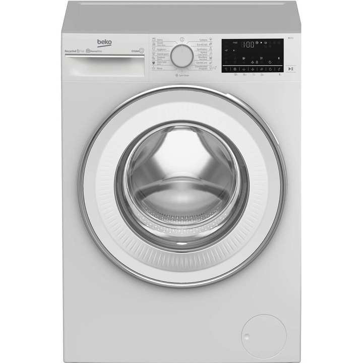 Masina de spalat rufe Beko, 9kg, Clasa A, 1400 rpm, 60 cm, Motor ProSmartInverter, Energy Spin, Recycled Tub, Steam Cure, Display, Alb