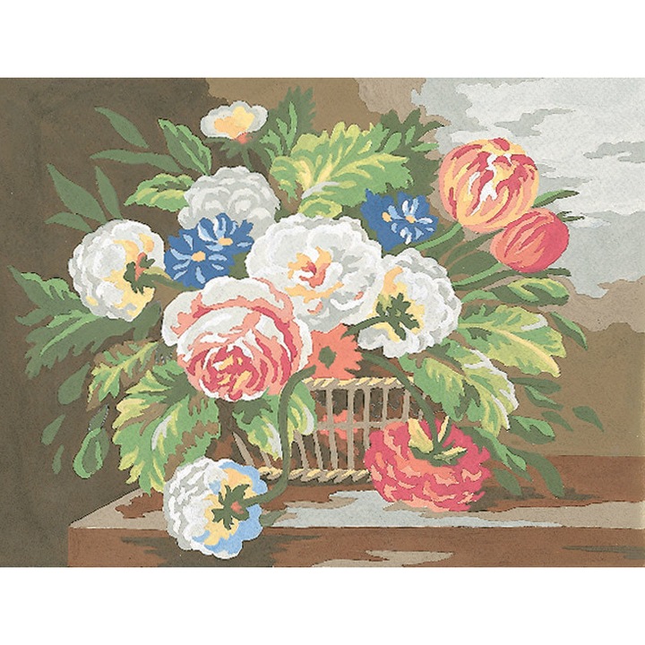 Set goblen imprimat cu imagine si set ate Collection D`Art "Cos cu flori" 22x30 cm