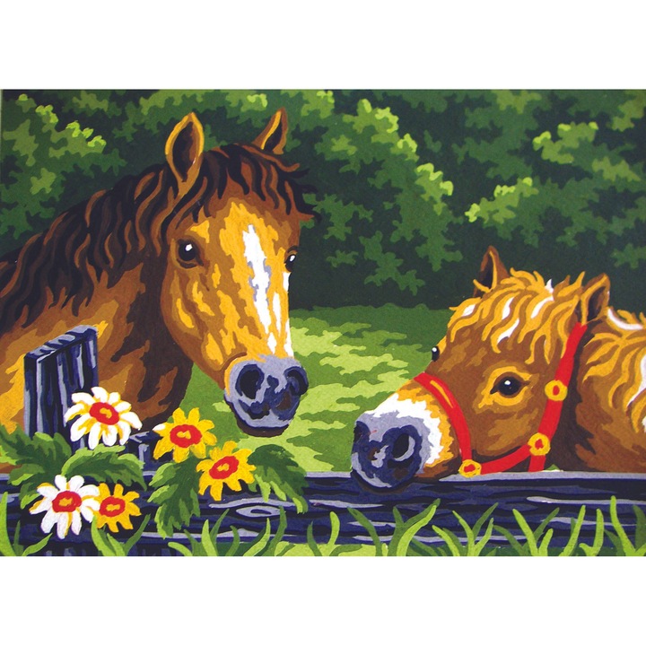 Goblen imprimat pe panza fara ate Collection D`Art "Poni la gard" 22x30 cm