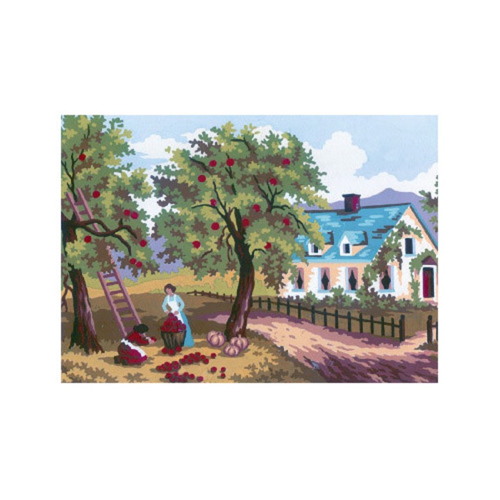 Goblen imprimat pe panza fara ate Collection D`Art "Recolta de mere" 14x18 cm