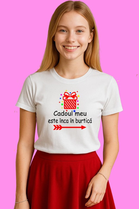 Tricou Dama Craciun Cadoul Meu Este Inca In Burtica, Alb