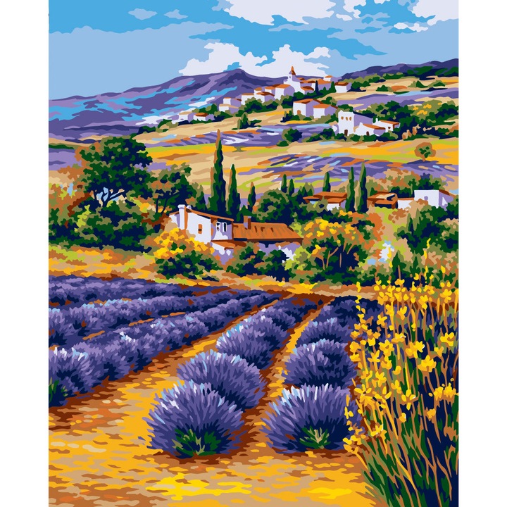 Goblen imprimat pe panza fara ate Collection D`Art "Campuri de lavanda" 30x40 cm