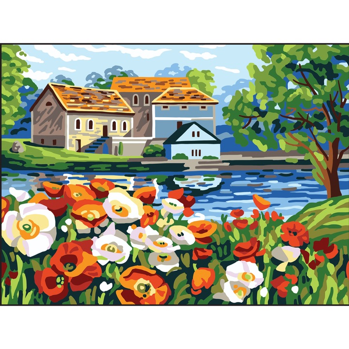 Goblen imprimat pe panza fara ate Collection D`Art "Peisaj de vara" 30x40 cm