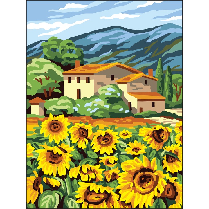Goblen imprimat pe panza fara ate Collection D`Art "Camp de floarea-soarelui" 30x40 cm