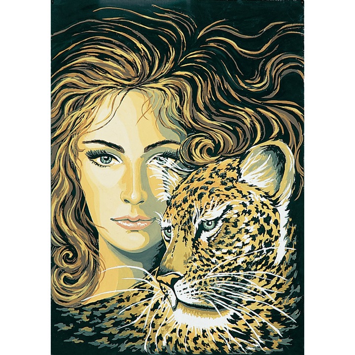 Goblen imprimat pe panza fara ate Collection D`Art "Portret cu leopard" 50x40 cm