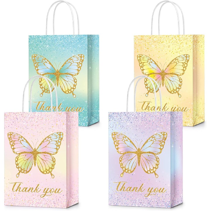 Set 12 Pungi Cadou Fluture, Kengege®, Design Stralucitor, 21x15x8cm