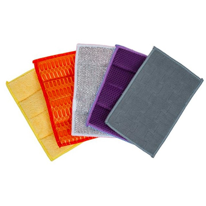 Set Lavete Universale din Microfibra cu Texturi Diferite, CleanFlex MultiSurface, Curata Eficient Orice Suprafata, Fara Zgarieturi, Absorbtie Ridicata, Reutilizabile, 5 Bucati, Multicolor