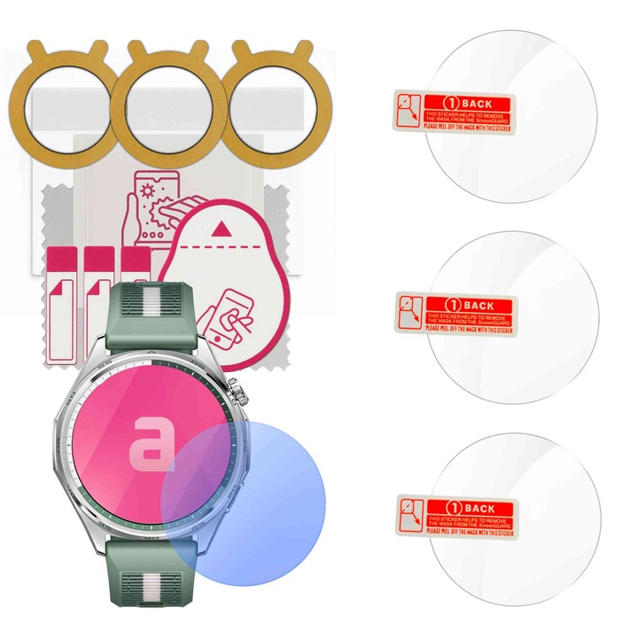 3x Folie de protectie din sticla securizata 9H pentru smartwatch Huawei Watch GT 6 46mm