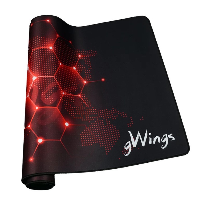 Mouse pad pentru gamer, gWings GW905p, 900 x 400 x 3 mm, antiderapant, invelis din material textil, negru-rosu