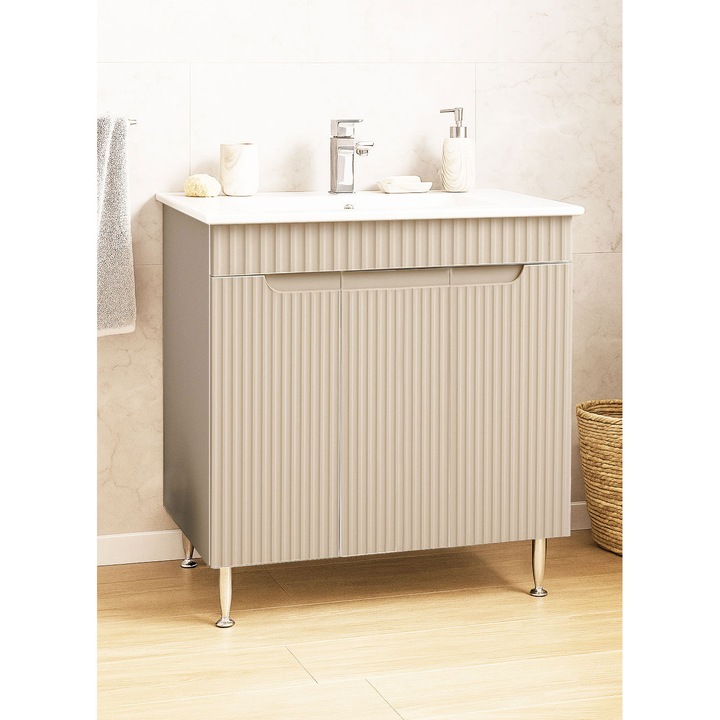 Baza si lavoar MDF, BadenMob, seria 033, 80x46x81cm, Crem