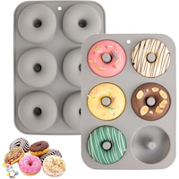 Forma pentru bagel din silicon Kengege® pentru 6 bageluri, set de 2. Forma de copt din silicon de calitate alimentara LFGB, fara lipire, sigura la spalare, rezistenta la caldura si sigura in microonda (gris)