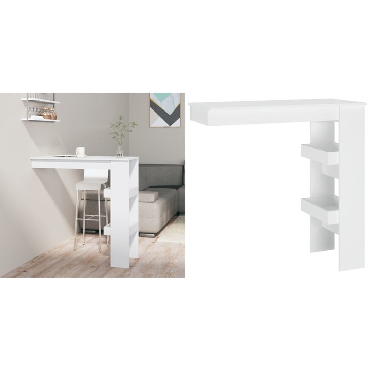 Masa bar de perete, alb, 102x45x103, 5 cm, lemn compozit