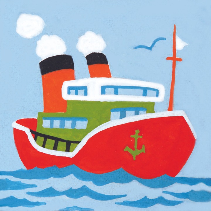 Комплект за бродерия с гоблен с изображение и комплект конци Collection D`Art "Парен кораб" 10x10 см