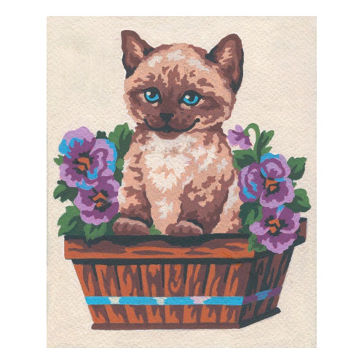 Комплект гоблен с принт и комплект конци Collection D`Art "Коте и пеперуда" 14x18 см