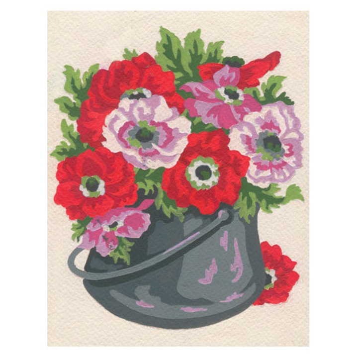 Goblen imprimat pe panza fara ate Collection D`Art "Ghiveci cu anemone" 14x18 cm