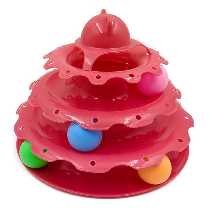 Jucarie interactiva pentru pisici, ZOO MIX, material plastic, usor de curatat, roz