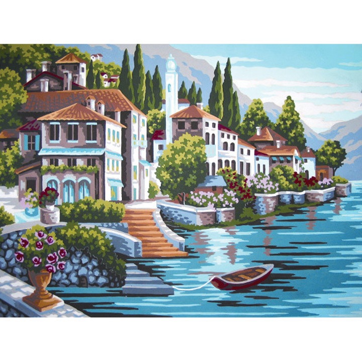 Goblen imprimat pe panza fara ate Collection D`Art "Trepte catre lac" 30x40 cm