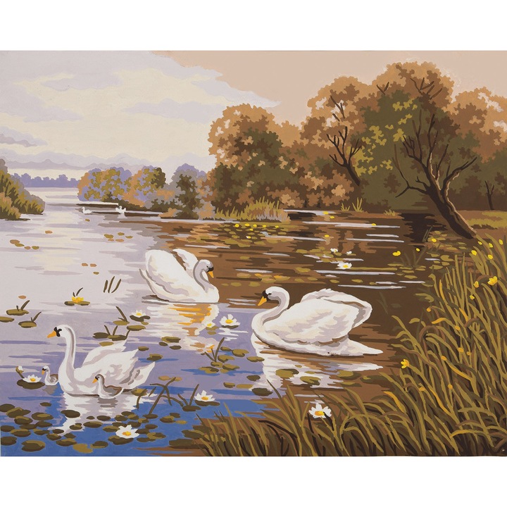 Goblen imprimat pe panza fara ate Collection D`Art "Lacul lebedei" 50x40 cm