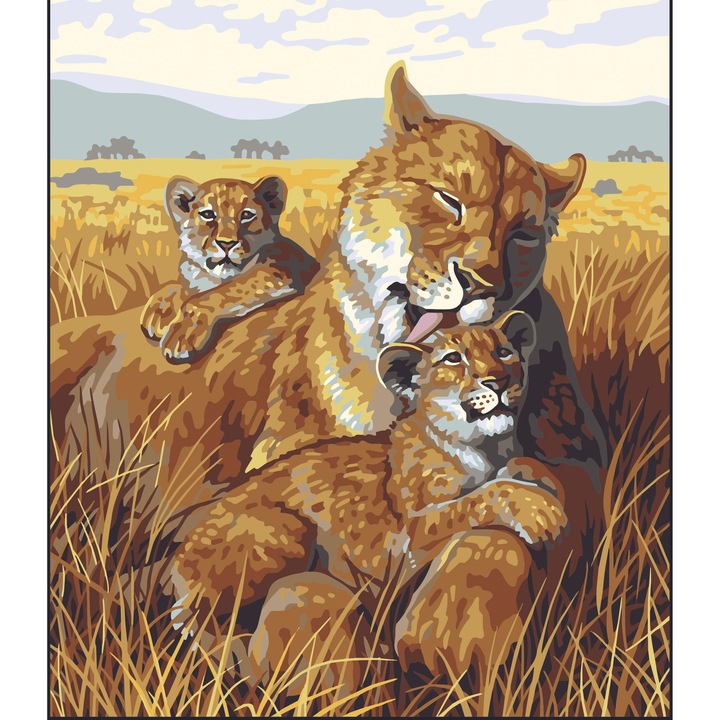 Goblen imprimat pe panza fara ate Collection D`Art "Familia leilor" 40x50 cm