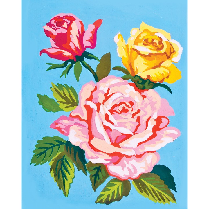 Goblen imprimat pe panza fara ate Collection D`Art "Trandafiri roz si galbeni" 14x18 cm