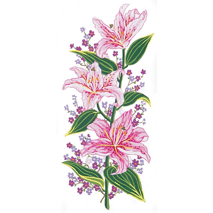 Goblen imprimat pe panza fara ate Collection D`Art "Crini roz" 21x49 cm