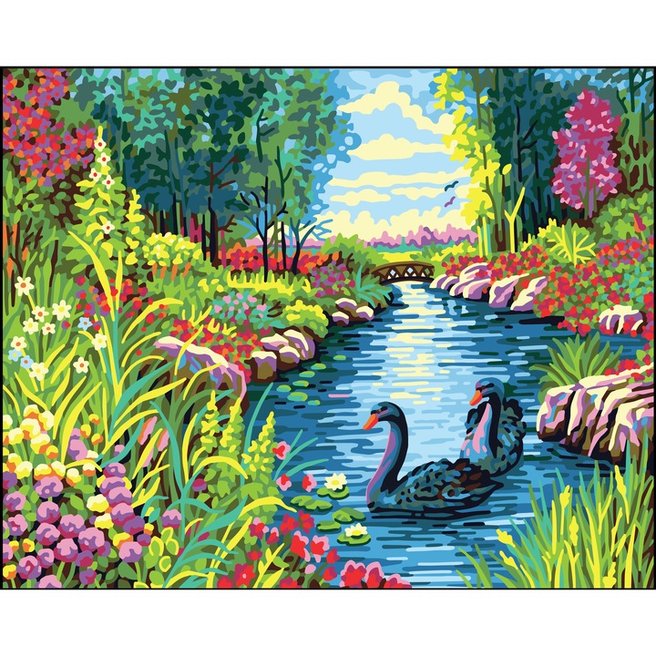 Goblen imprimat pe panza fara ate Collection D`Art "Lebede negre" 50x40 cm