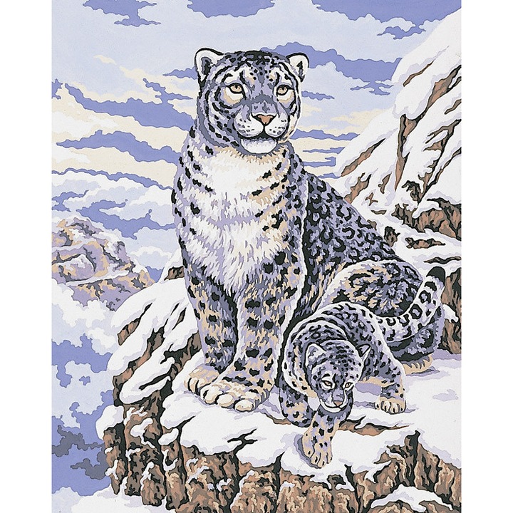 Goblen imprimat pe panza fara ate Collection D`Art "Leoparzi de zapada" 50x40 cm