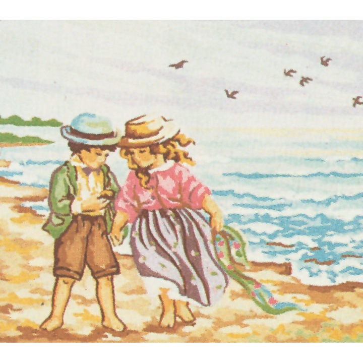 Goblen imprimat pe panza fara ate Collection D`Art "Colectand scoici" 18x22 cm