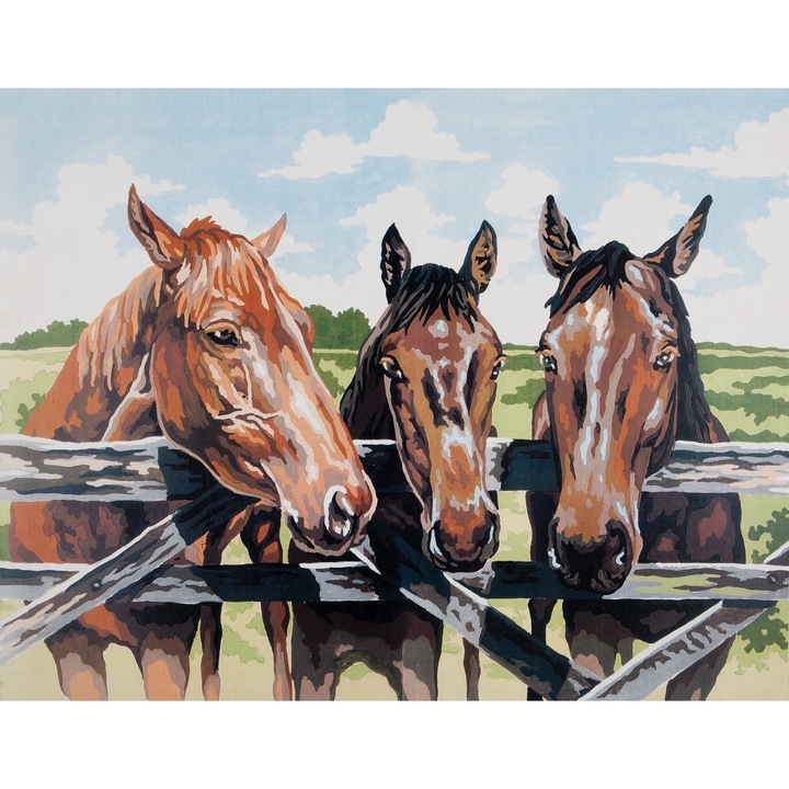 Goblen imprimat pe panza fara ate Collection D`Art "Trio la poarta fermei" 50x40 cm