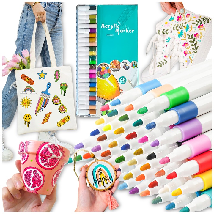 48 db Akril Filctoll Készlet Kövekre, Fára, Vízálló, Különböző Színek