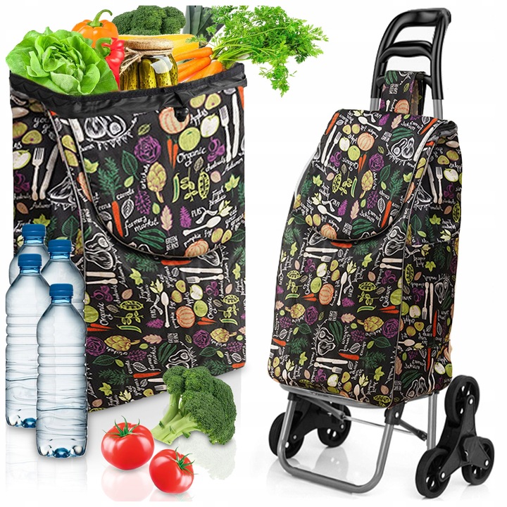 Pixel bevásárlókocsi, lépcsőnjáró funkcióval, 35L kapacitás, vízálló textil anyag, méretei 100x40x20cm