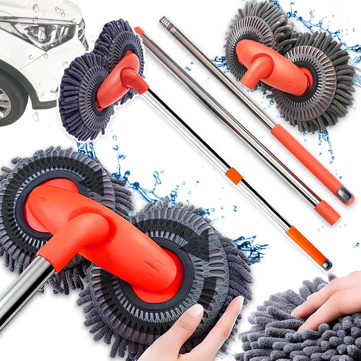 Mop telescopic cu microfibra Pixel, 115 cm, set complet pentru curatarea auto