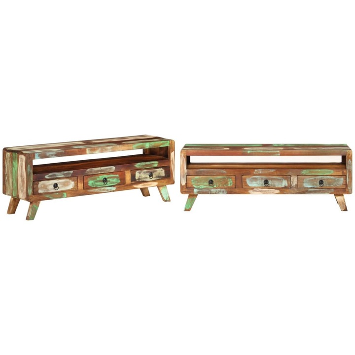 Comoda TV, 110x30x40 cm, multicolor, lemn masiv reciclat