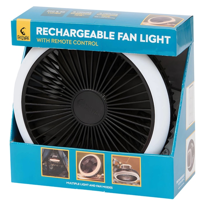 Вентилатор безжичен Excellent с осветление, за къмпинг, безжична работа