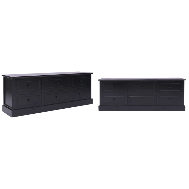 Comoda TV, negru, 108x30x40 cm, lemn masiv de paulownia