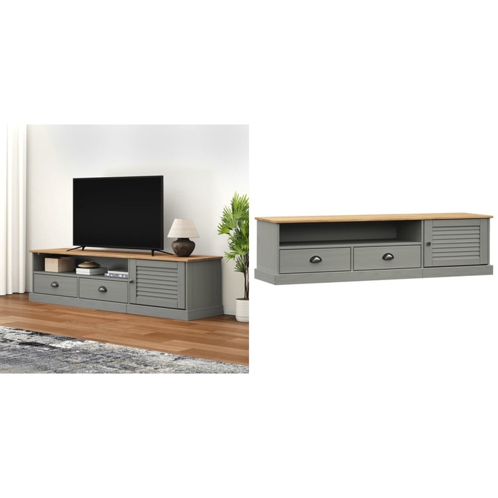 Comoda TV VIGO, gri, 156x40x40 cm, lemn masiv de pin