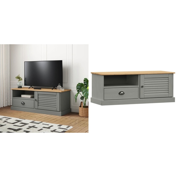 Comoda TV VIGO, gri, 106x40x40 cm, lemn masiv de pin