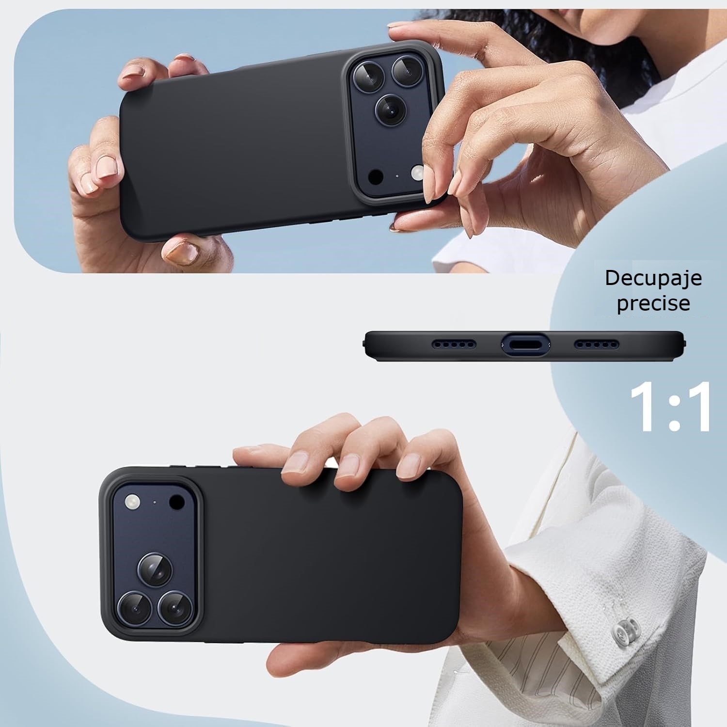 Husa protectie compatibila cu iPhone 17 Pro Max, slim, silicon Negru cu interior din microfibra, protectie camera, protectie ecran, ISAG
