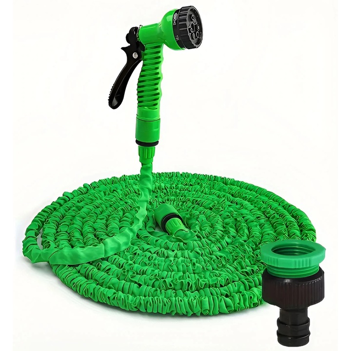 Гъвкав градински маркуч Gadget, 5 м, зелен, издръжлив латекс/текстил, комплект пръскачки